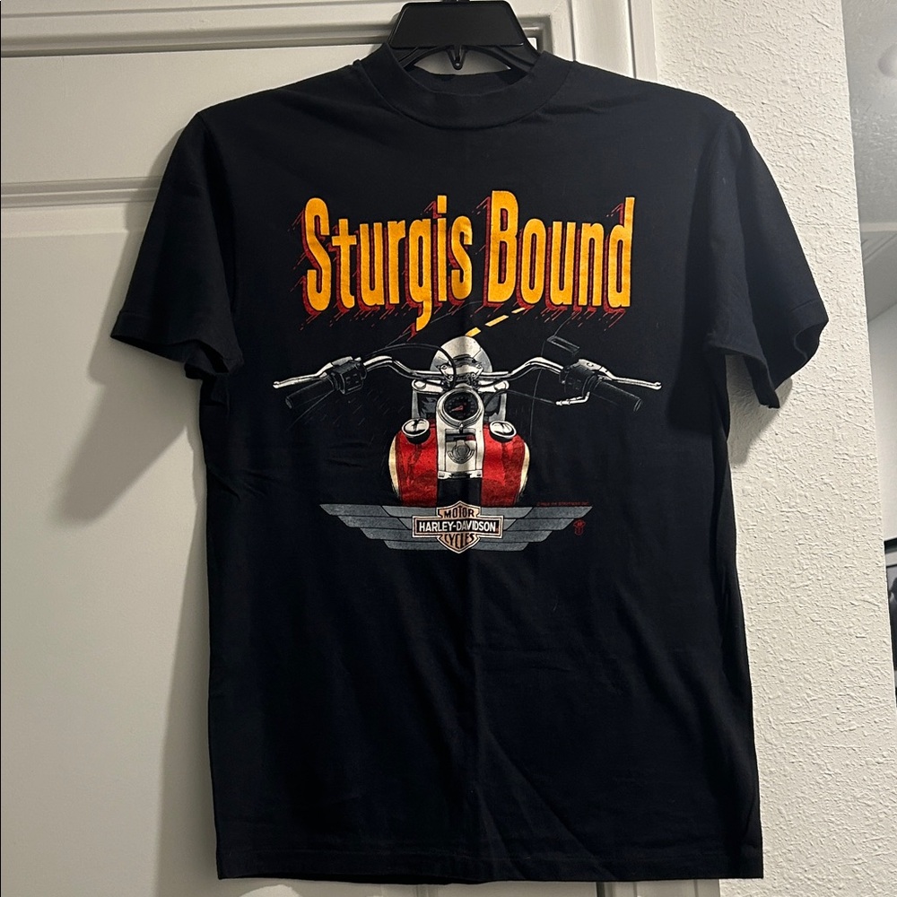 Harley-Davidson Black Tee with Yellow and Red 'Sturgis Bound' Graphic